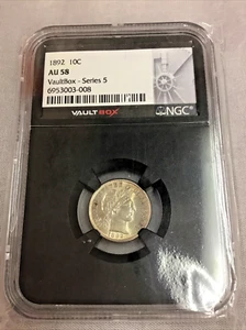 NGC AU58 VAULTBOX - SERIES 5 ~ 1892 BARBER SILVER 10C DIME ~ BLACK CORE!!! - Picture 1 of 7