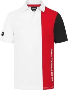 Porsche Motorsport Official Team Stripe Poloshirt White Red - Picture 1 of 2