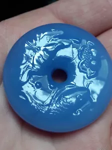 40x8 mm geschnitzt blau "Jade WIE" GLAS Lotuskarpfen Donut Anhänger Perle - Bild 1 von 8