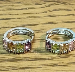 Vtg Multi Color Hugger Hinged Pierced Hoops Earrings - Picture 1 of 5