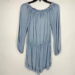Style Envy Juniors Large Long Sleeve Shorts Romper Light Blue Chambray Ruffles - Picture 1 of 8