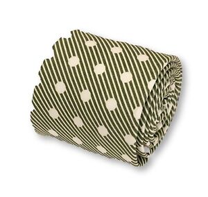 Frederick Thomas Designer dark forest green & white striped polka spot mens tie