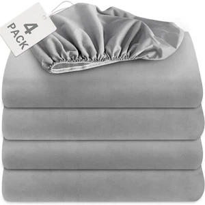 Twin Size Bedding Fitted Sheets with 14" Deep Pocket Bottom Sheet 4 Pack Gray - Picture 1 of 6
