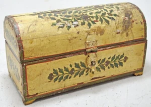 Vintage Wooden Half Round Top Jewellery Box Original Old Hand Crafted Painted - Picture 1 of 10
