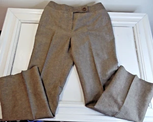 Women's Brown Tweed-Look 53% Linen Pants Lined - Picture 1 of 5