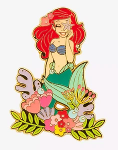NEW Loungefly Disney The Little Mermaid Ariel Floral Portrait Enamel Pin NWT - Picture 1 of 2