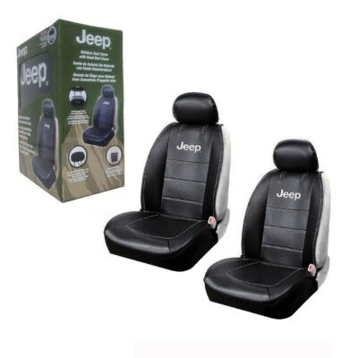 New Jeep Elite Mopar Black Car Truck Synthetic Leather Sideless Seat Covers Set - Image 1 of 4