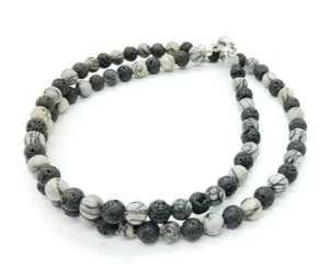 Black Lava Stone / Black Grey Jasper Diffuser Necklace Gemstone Reiki 6mm - Picture 1 of 3