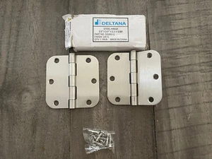1 Pair Door Hinge Brushed Nickel 3-1/2" x 3-1/2" x 5/8" Radius Hinge by Deltana - Picture 1 of 3