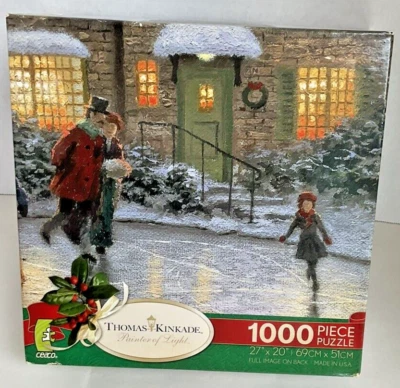 Rompecabezas Thomas Kinkade 1000 piezas Skater’s Pond patinaje sobre hielo 2008 nuevo Foto 1 de 4