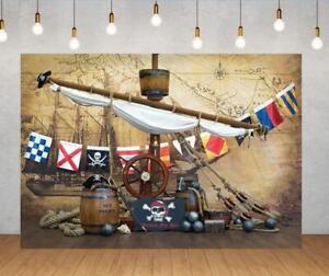 Pirate Backdrop World Map Treasure Boys Birthday Party Photo Background Banner