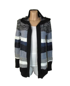 ROXY Size M Long Sleeve Hooded Open Front Cardigan Sweater Striped 100% Cotton - Picture 1 of 10