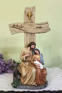 Statua Natività Sacra Famiglia 12 pollici croce statuina scultura re cammelli incisi - Foto 1 di 4