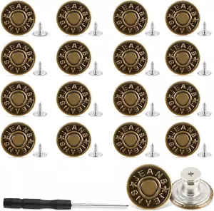 16 PCS Jeans Buttons, No Sew Jean Button Replacement with Screwdriver Reusable P - Picture 1 of 7