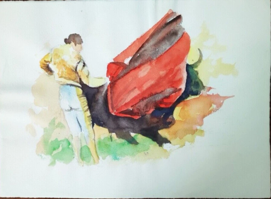 GCO5-AQUARELLE ORIGINALE-TAUROMACHIE-RENÉ DIAZ - Photo 1/1