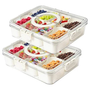 2Pcs Snack Box Divided Serving Clear Platter Tray Rack Food Box Container Tray - Picture 1 of 12