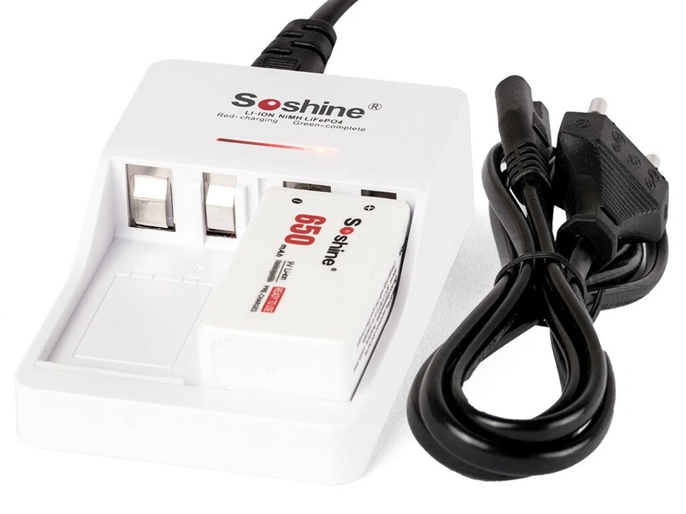 Soshine V1 9V Block 6F22 Li-ion, Ni-MH, LiFePO4 Akku Ladegerät - Bild 1 von 1