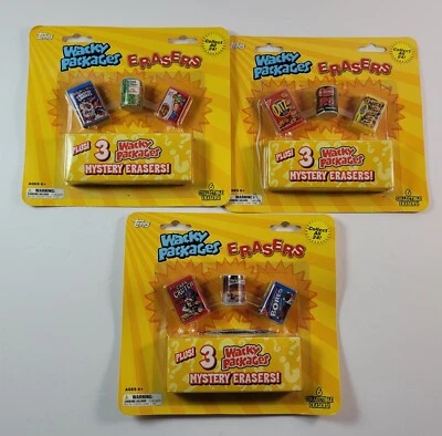 Lot of 3 Packs of Topps Wacky Packages Erasers - New Unopened - 2011 - 18 Total - Image 1 of 4