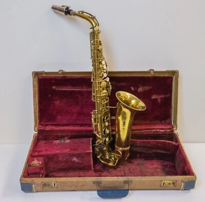 Años 40/50 - Saxofón alto con plantilla de pintura vikinga y estuche Foto 1 de 4