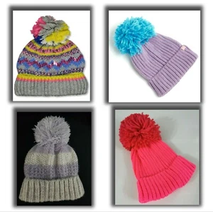 Girls Kids wooly Bobble hat Beanies winter - Picture 1 of 17