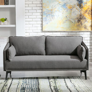 Modern Gray Fabric Loveseat Upholstered 2-Seat Sofa Couch with 2 Cushions