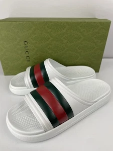 Gucci 780286 Ace Web sandali da uomo in gomma bianca con slide taglia 12/US 12,5 - Foto 1 di 15