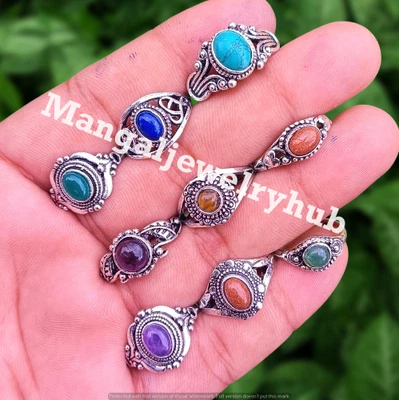 Lote de joyas hechas a mano de anillos de piedras preciosas enchapados en plata de ley 925 turquesa y mezcla Foto 1 de 4