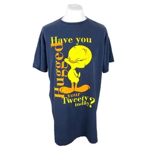 Vintage Single Stitch T Shirt XL 1998 Warners Bros Blue Oversized Tweety Pie - Picture 1 of 19