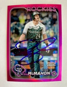 ROCKIES- RYAN McMAHON AUTOGRAPH 2024 TOPPS CHROME PINK REFRACTOR TRADING CARD - Picture 1 of 2