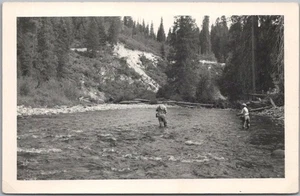 Vintage 1950s  FLY FISHING SCENE Real Photo RPPC Postcard Fishermen in River - Picture 1 of 2