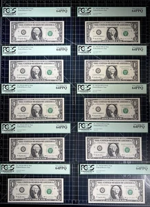 Lot (10) Fr 1923-D 1995 $1 Cleveland FRN WEB Note Plate 2/9 PCGS 64PPQ Mule - Picture 1 of 6