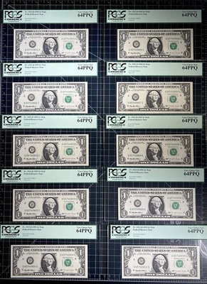 Lot (10) Fr 1923-D 1995 $1 Cleveland FRN WEB Note Plate 2/9 PCGS 64PPQ Mule - Image 1 of 4