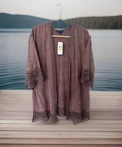 Democracy Embroidered Crochet Lace Kimono Topper MEDIUM Smoky Twilight - Picture 1 of 10