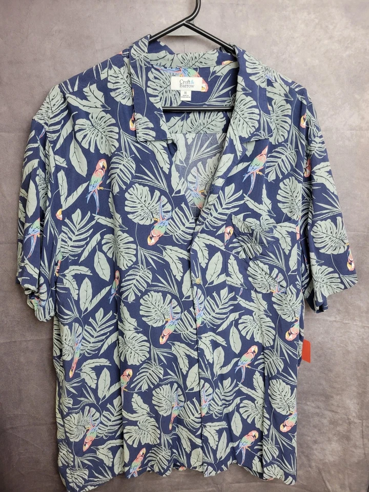 Camisa Croft & Barrow Para Hombres XL Estampado de Hoja de Loro Hawaiana Abotonada Campamento Informal Foto 1 de 4