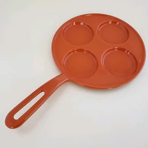 Vintage Copco Denmark Orange Emaillegeschirr Plett Pfannkuchen Grillplatte Pfanne - MCM - Bild 1 von 13