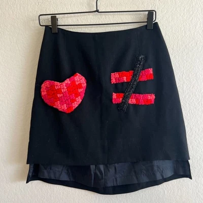 RARO RALPH LAUREN Minifalda Vintage Años 90 Lana Negro Rojo Corazón Bordado Mujeres 6 Foto 1 de 4