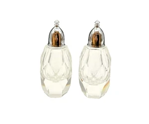 Faceted Crystal Salt & Pepper Shakers Pointed Metal Tops - Picture 1 of 9
