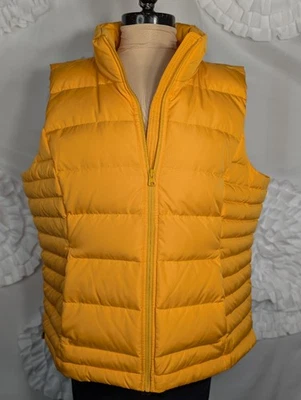 Lands End Down Feather Golden Yellow Puffer Vest Womens XL Petite Full Zip  - Image 1 of 4