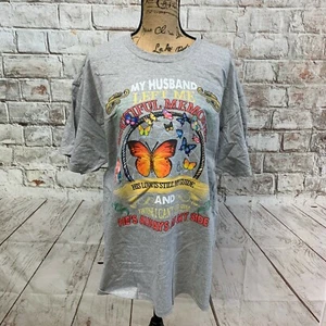 Shirt Women's XL Gray Heather My Husband Left Graphic Tee  Short Sleeve NWOT - Picture 1 of 5