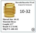 E-Z Lok P/N 400-332, 10-32 Threaded Brass Insert For Wood (10 Pieces)