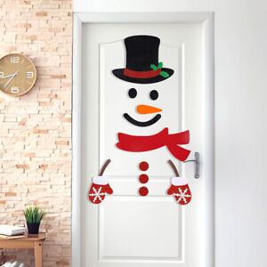 Christmas Door Window Stickers Felt Cloth Snowman Santa Claus Elk Wall Sticker
