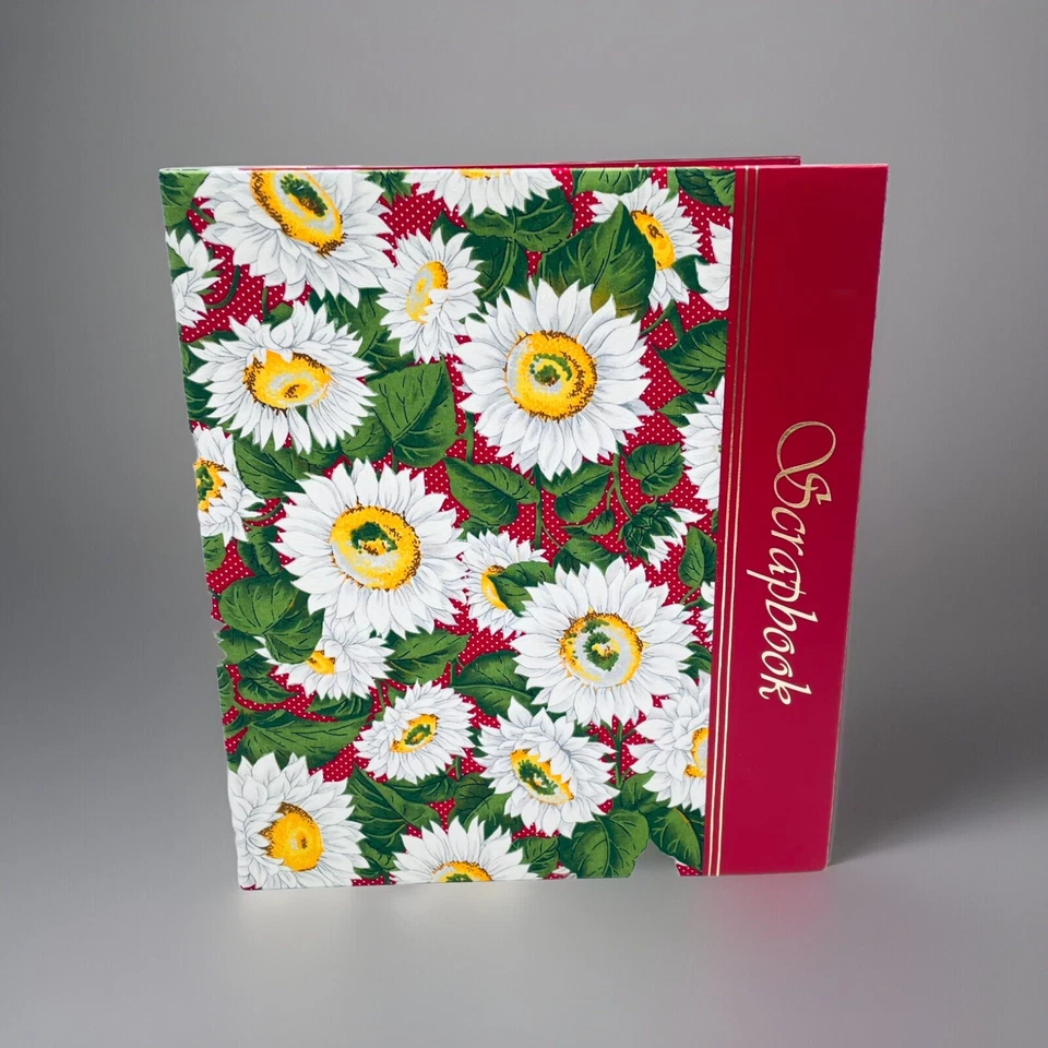 NOS Scrapbook Blank Unused Daisy Sunflower Fabric Cover RED Floral  12x14" - Image 1 of 4