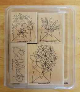 2006 Stampin Up INVIA UNA CELEBRAZIONE 4pz SET FRANCOBOLLI INCHIOSTRO GOMMA Sorpresa In Busta - Foto 1 di 4