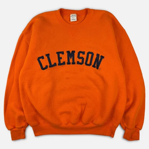 Vtg Orange Clemson University Tigers Spellout Sweatshirt L Football Embroidered Cover