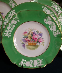 SPODE #R9017-FLORAL BASKET (1920's+) LUNCH PLATE(S)-GREEN/WHITE/GILT EXCELLENT! - Picture 1 of 12