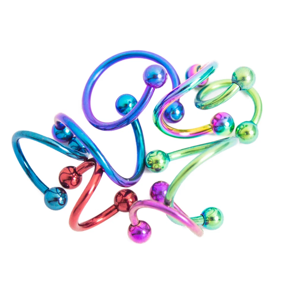 8 Piece 16G Twister Spiral Rings Solid Titanium Assortment Cartilage Lip 12MM - Image 1 of 4