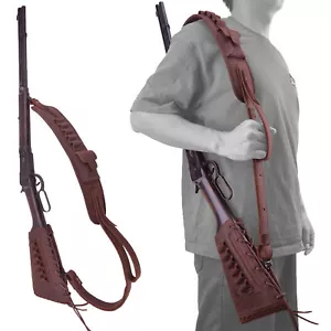 Wayne's Dog Set Leather Rifle Buttstock Cover , Gun Strap Sling for.308 .357 .22 - Picture 1 of 36