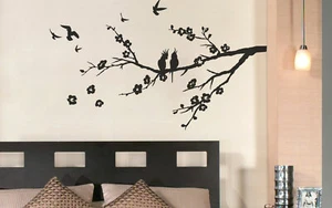 Couple Cockatoo birds Cherry Blossom Branch Sakura Tree Wall Decal Sticker - Picture 1 of 6