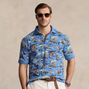 NWT Polo Ralph Lauren Classic Paris Artist Polo Bear Graphic Jersey Multi Blue - Picture 1 of 16