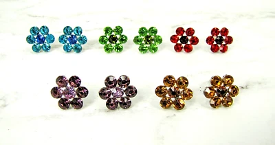 Кристалл цветок серьги комплект из 5 пара в синий, зеленый, красный, фиолетовый, топаз - новый - Изображение 1 из 4
